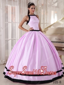 Ball Gown Bateau 2013 Sweet 16 Dresses Satin Quinceanera Dress in Baby Pink and Black