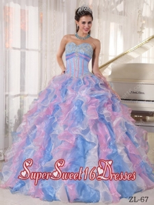 Ball Gown Sweetheart Organza Appliques 2013 Sweet 16 Dresses in Multi-color