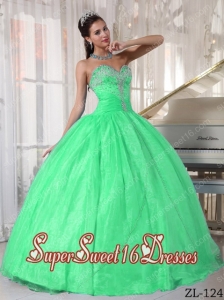 Green Ball Gown Sweetheart Taffeta and Organza 2013 Sweet 16 Dresses with Appliques