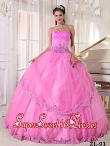 Hot Pink Ball Gown Sweetheart Taffeta and Tulle 2013 Sweet 16 Dresses with Appliques