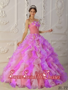 Multi-Color Organza Hand Flowers and Ruffles Cheap Sweet Sixteen Dresses