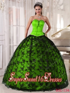 Spring Green and Black Sweetheart Tulle and Taffeta 2013 Sweet 16 Dresses with Lace