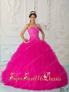 Sweetheart Ball Gown Floor-length Satin and Organza Beading 2014 Quinceanera Dress in Coral Red