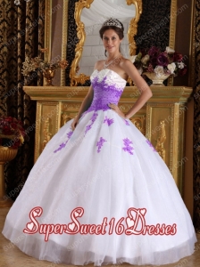 White and Purple Ball Gown Sweetheart Organza 2013 Sweet 16 Dresses with Appliques