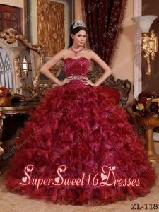Ball Gown Ruffles Sweetheart Organza 2014 Quinceanera Dress with Beading