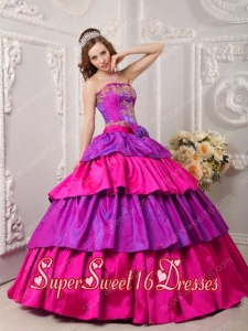 Ball Gown Strapless Taffeta Appliques Cheap Sweet Sixteen Dresses in Multi-color