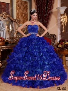Royal Blue Ball Gown Sweetheart Organza Beading Cheap Sweet Sixteen Dresses