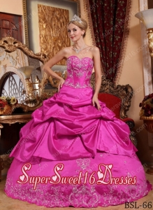 Sweetheart Taffeta Embroidery with Beading Cheap Sweet Sixteen Dresses in Hot Pink