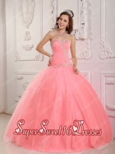 Appliques Ball Gown Sweetheart Tulle Watermelon Cheap Sweet Sixteen Dresses