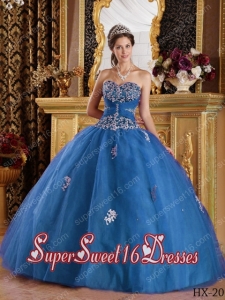 Appliques Teal Ball Gown Tulle Cheap Sweet Sixteen Dresses