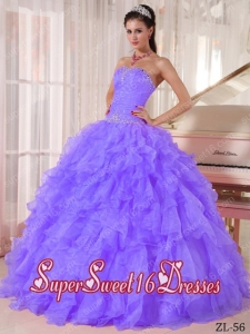 Ball Gown Strapless Floor-length Organza Beading Custom Made Sweet 16 Dresses in Lilac