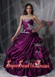 Ball Gown Strapless Floor-length Taffeta Appliques Custom Made Sweet 16 Dresses