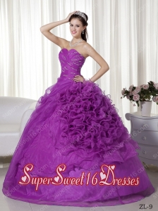 Ball Gown Sweetheart Floor-length Organza Beading and Ruch Custom Made Sweet 16 Dresses