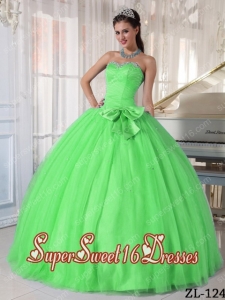Ball Gown Sweetheart Tulle Beading and Bowknot Custom Made Quinceanera Dress Spring Green