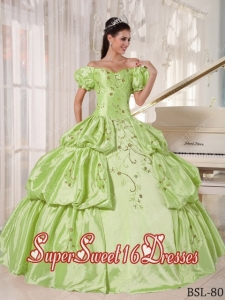 Custom Made Ball Gown Off The Shoulder Taffeta Quinceanera Dress with Embroidery