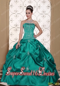 Embroidery Taffeta Strapless Modest Custom Made Sweet 16 Dresses with Pick-ups