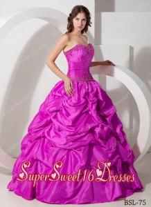 Fuchsia Sweetheart With Long Beading and Pick-ups Cute Sweet Sixteen Dresses