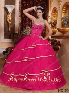 Hot Pink Ball Gown Sweetheart Satin and Tulle Beading Cheap Sweet Sixteen Dresses