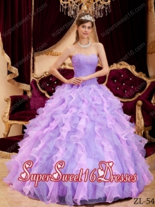 Lavender Ball Gown Sweetheart Organza Beading Cheap Sweet Sixteen Dresses