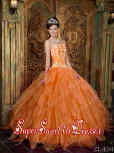 Orange Strapless Ball Gown Custom Made Appliques Organza Quinceanera Dress