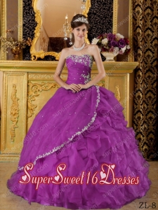 Purple Ball Gown Organza Appliques Bule Cheap Sweet Sixteen Dresses