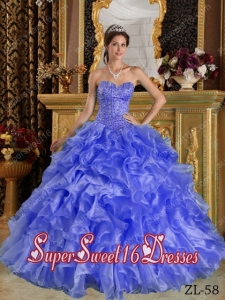 Ruffles Organza Ball Gown Sweetheart 2014 Quinceanera Dress in Blue