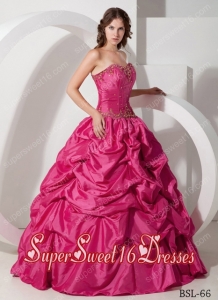 Sweetheart Beadings Pick-ups Taffeta Discount Sweet Sixteen Dresses Ball Gowns Hot Pink