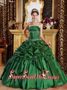 Taffeta Ball Gown Strapless Pick-ups 2014 Quinceanera Dress in Hunter Green