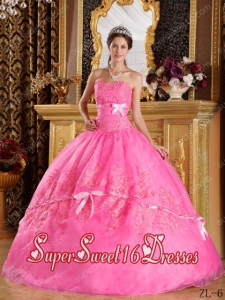 Ball Gown Strapless Appliques Organza Custom Made Sweet 16 Dresses in Rose Pink