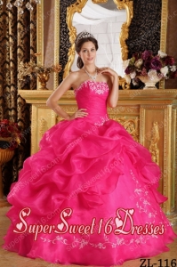 Ball Gown Strapless Embroidery Organza Custom Made Sweet 16 Dresses in Coral Red