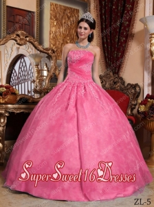 Beautiful Cute Sweet Sixteen Dresses In Hot Pink Ball Gown Strapless Floor-length Organza Appliques