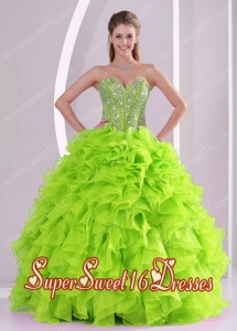 Best Seller Spring Green Sweetheart Ruffles and Beading Custom Made Sweet 16 Dresses