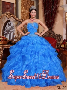 Blue Ball Gown Sweetheart Custom Made Organza Beading Quinceanera Dress