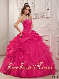 Coral Red Ball Gown Strapless Custom Made Organza Quinceanera Dress with Beading And Ruffles
