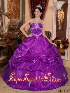 Custom Made Ball Gown Strapless Organza Appliques Quinceanera Dress in Purple