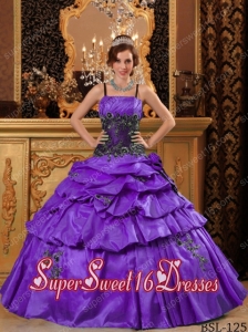 Cute Sweet Sixteen Dresses In Purple Ball Gown Straps With Taffeta Appliques