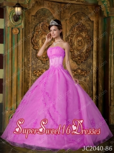 Cute Sweet Sixteen Dresses In Rose Pink Ball Gown Strapless With Appliques Organza