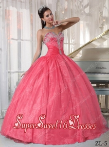 Cute Sweet Sixteen Dresses In Watermelon Ball Gown Sweetheart With Taffeta and Organza Appliques