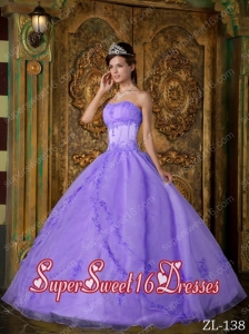 Lavender Ball Gown Strapless Organza Custom Made Sweet 16 Dresses with Appliques