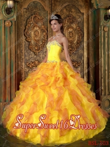 Orange A-Line Sweetheart Floor-length Ruffles Organza Custom Made Sweet 16 Dresses