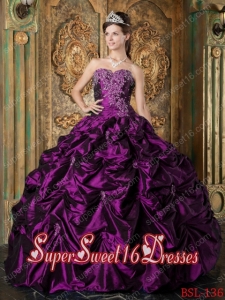 Purple Ball Gown Sweetheart Picks-up Taffeta Custom Made Sweet 16 Dresses