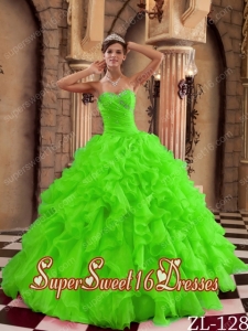 Spring Green Ball Gown Custom Made Sweetheart Ruffles Organza Quinceanera Dress