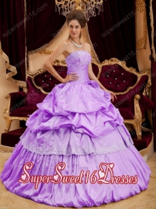 Strapless Ball Gown Taffeta Appliques Lavender Custom Made Sweet 16 Dresses