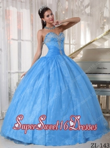 Taffeta Baby Blue Ball Gown Sweetheart Floor-length and Organza Appliques Elegant Sweet 16 Dresses