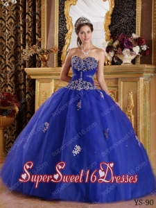 Blue Ball Gown Sweetheart With Appliques Tulle Cute Sweet Sixteen Dresses