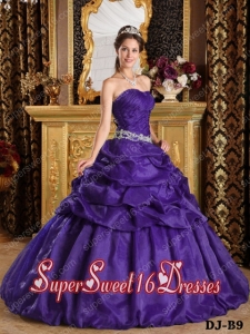 Cute Sweet Sixteen Dresses In Purple Ball Gown Strapless With Pick-ups Taffeta