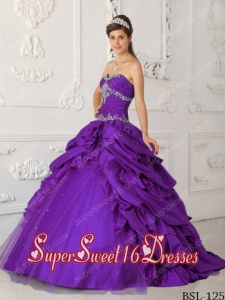 Purple A-Line / Princess Sweetheart Taffeta and Tulle Appliques with Beading Cute Sweet Sixteen Dresses