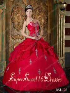 Red Ball Gown Sweetheart With Taffeta Appliques Cute Sweet Sixteen Dresses