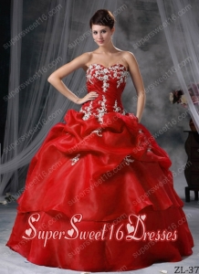 Ball Gown Organza Appliques 15th Birthday Party Dresses in Red