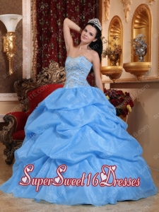 Ball Gown Sweetheart Modest Sweet Sixteen Beading Dresses Organza in Blue